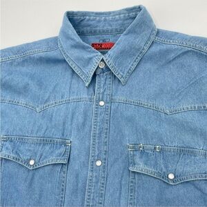 Western-Style Short Sleeve Chambray Denim Shirt XL